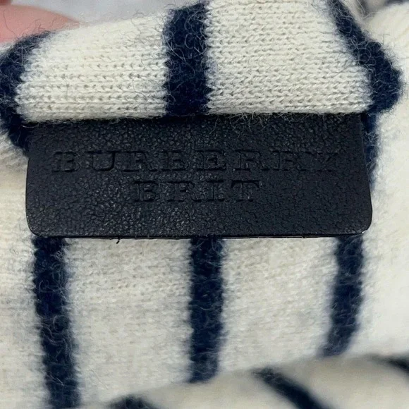 Burberry Brit Sweater Womens Large Striped Button Crewneck‎ Wool Cotton Pullover